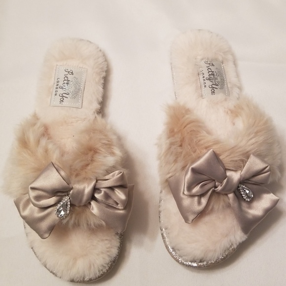 💎Nwt Swarvoski Jewel Satin & Fur Bridal Slipper S - Picture 3 of 8